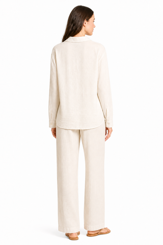 Linen Floral Pattern Embroidered Long Shirt W/ Button Closure