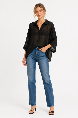 Solid Collar Oversized Long Sleeve Shirt