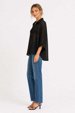 Solid Collar Oversized Long Sleeve Shirt