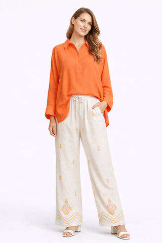 Solid Collar Oversized Long Sleeve Shirt