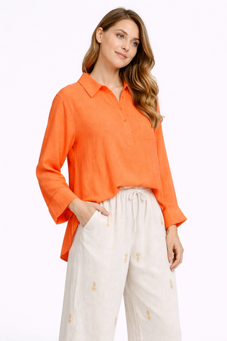 Solid Collar Oversized Long Sleeve Shirt