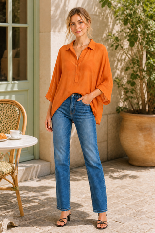 Solid Collar Oversized Long Sleeve Shirt