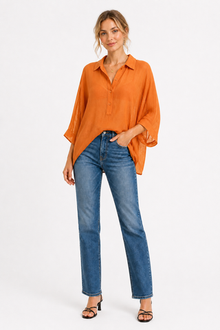 Solid Collar Oversized Long Sleeve Shirt