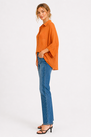 Solid Collar Oversized Long Sleeve Shirt