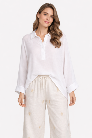 Solid Collar Oversized Long Sleeve Shirt