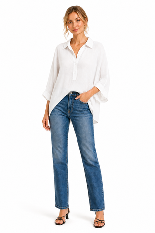 Solid Collar Oversized Long Sleeve Shirt