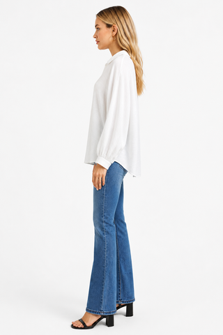 Solid Collar Oversized Long Sleeve Shirt