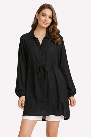 Solid Collar Oversized Long Sleeve Shirt