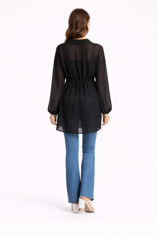 Solid Collar Oversized Long Sleeve Shirt