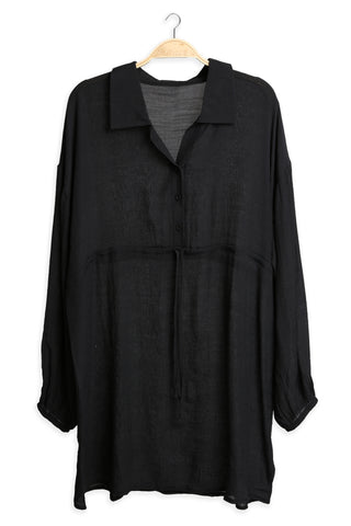 Solid Collar Oversized Long Sleeve Shirt