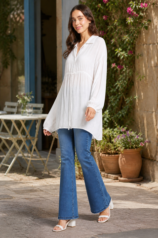 Solid Collar Oversized Long Sleeve Shirt