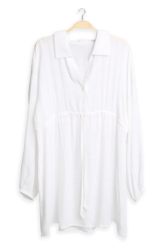 Solid Collar Oversized Long Sleeve Shirt
