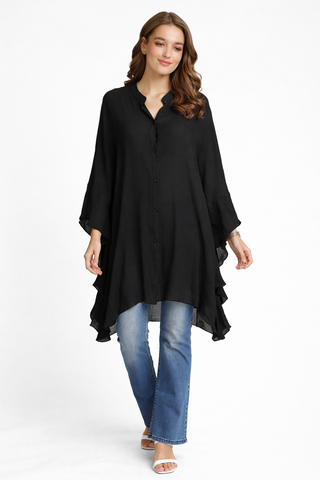 Solid Collar Oversized Flared Sleeve Shirt
