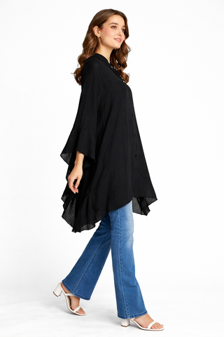 Solid Collar Oversized Flared Sleeve Shirt