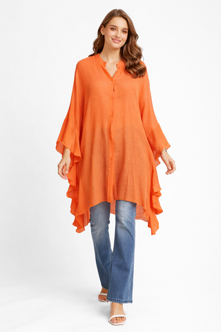 Solid Collar Oversized Flared Sleeve Shirt