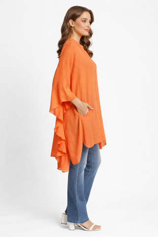 Solid Collar Oversized Flared Sleeve Shirt