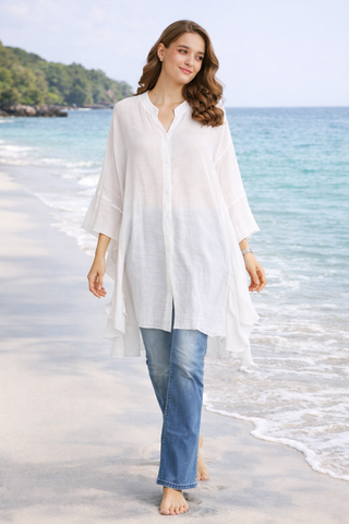 Solid Collar Oversized Flared Sleeve Shirt