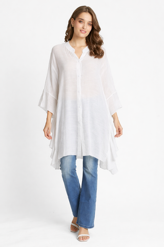 Solid Collar Oversized Flared Sleeve Shirt