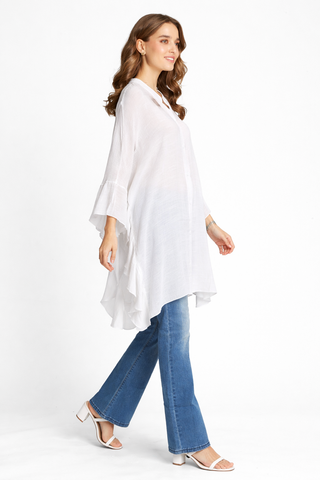 Solid Collar Oversized Flared Sleeve Shirt