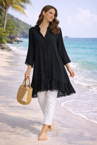 Solid Collar Oversized Batwing Sleeve Shirt
