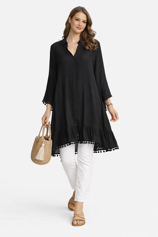 Solid Collar Oversized Batwing Sleeve Shirt