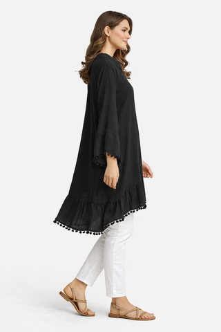 Solid Collar Oversized Batwing Sleeve Shirt