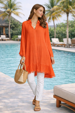 Solid Collar Oversized Batwing Sleeve Shirt