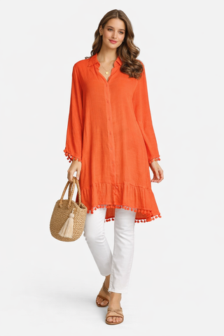 Solid Collar Oversized Batwing Sleeve Shirt