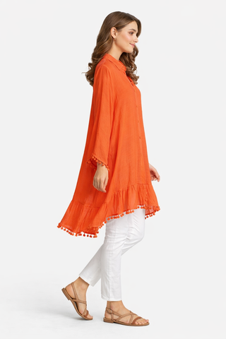 Solid Collar Oversized Batwing Sleeve Shirt