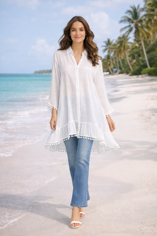 Solid Collar Oversized Batwing Sleeve Shirt
