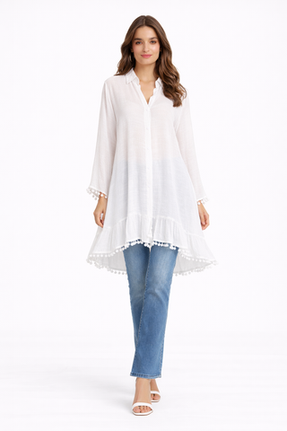 Solid Collar Oversized Batwing Sleeve Shirt