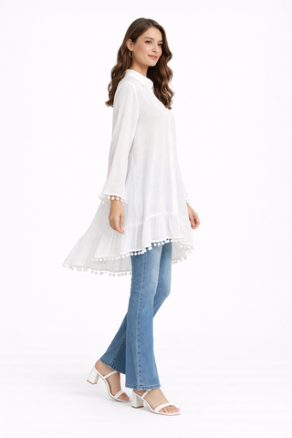 Solid Collar Oversized Batwing Sleeve Shirt