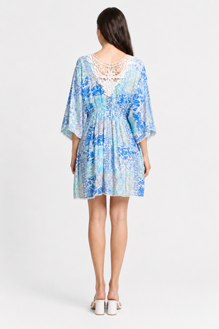 Mixed Leaves Pattern Cover-Up Dress W/ Crocheted Detailing