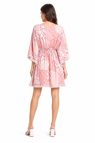 Mixed Paisley Pattern Cover-Up Dress W/ Crocheted Detailing