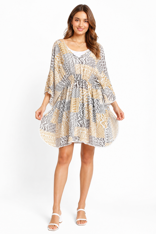 Mixed Pattern Cover-Up Dress W/ Crocheted Detailing