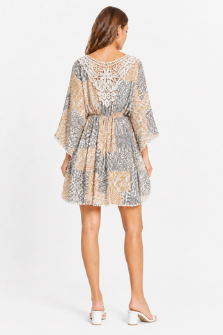 Mixed Pattern Cover-Up Dress W/ Crocheted Detailing