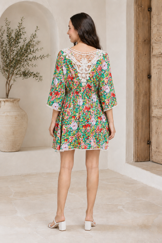 Floral Pattern Cover-Up Dress W/ Crocheted Detailing