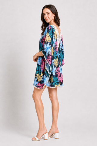 Palm Trees Pattern Cover-Up Dress W/ Crocheted Detailing