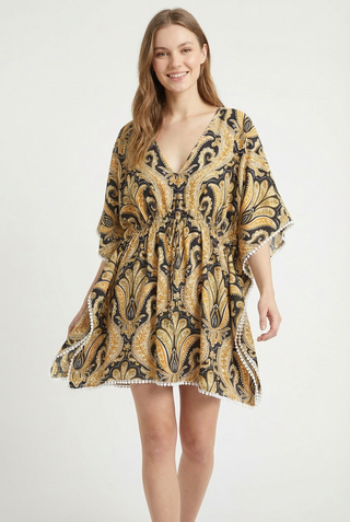 Mixed Pattern Cover-Up Dress W/ Crocheted Detailing