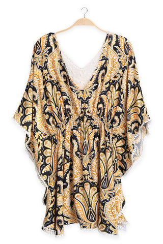 Mixed Pattern Cover-Up Dress W/ Crocheted Detailing