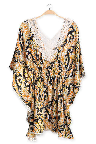 Mixed Pattern Cover-Up Dress W/ Crocheted Detailing