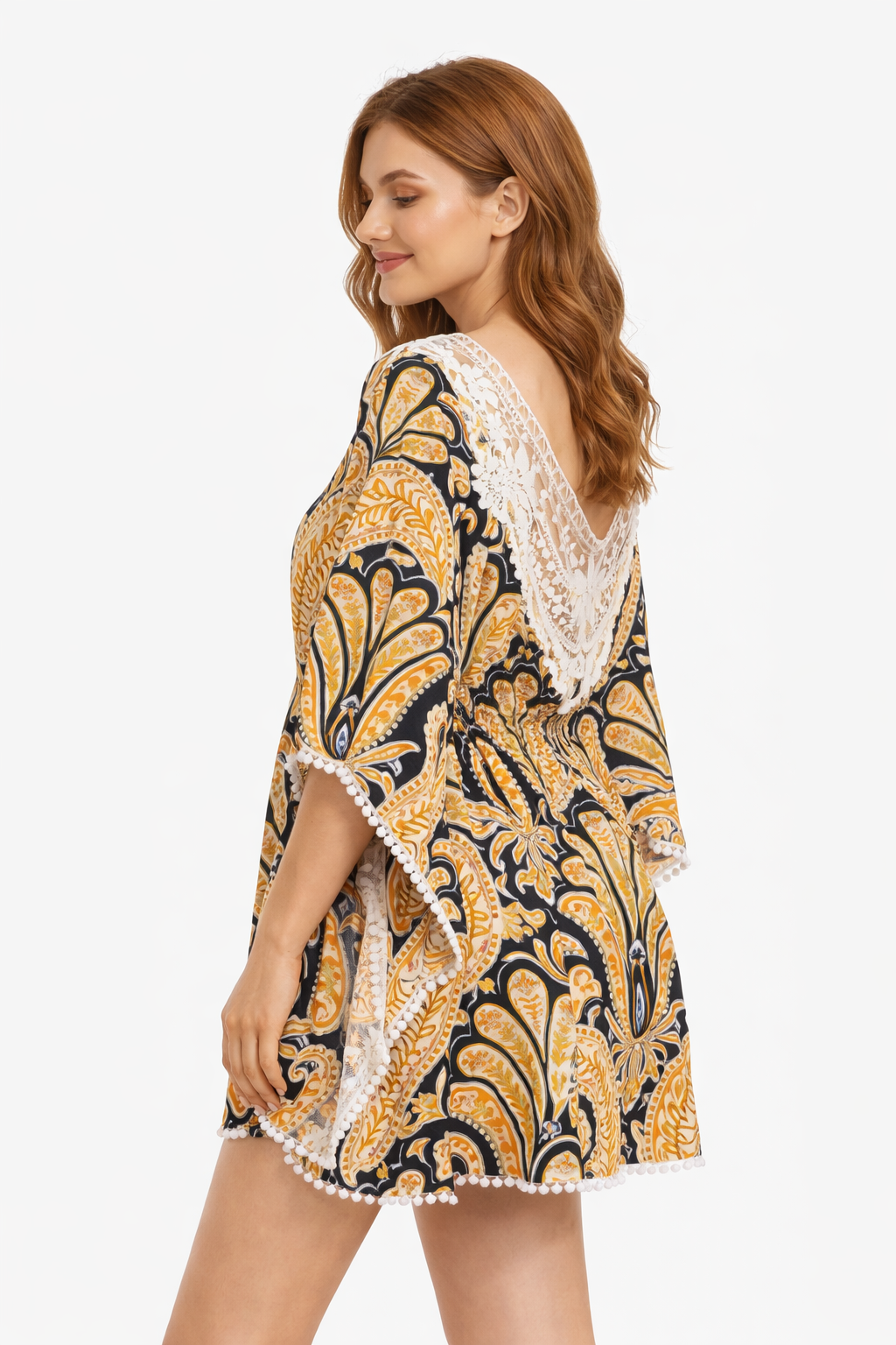 Mixed Pattern Cover-Up Dress W/ Crocheted Detailing
