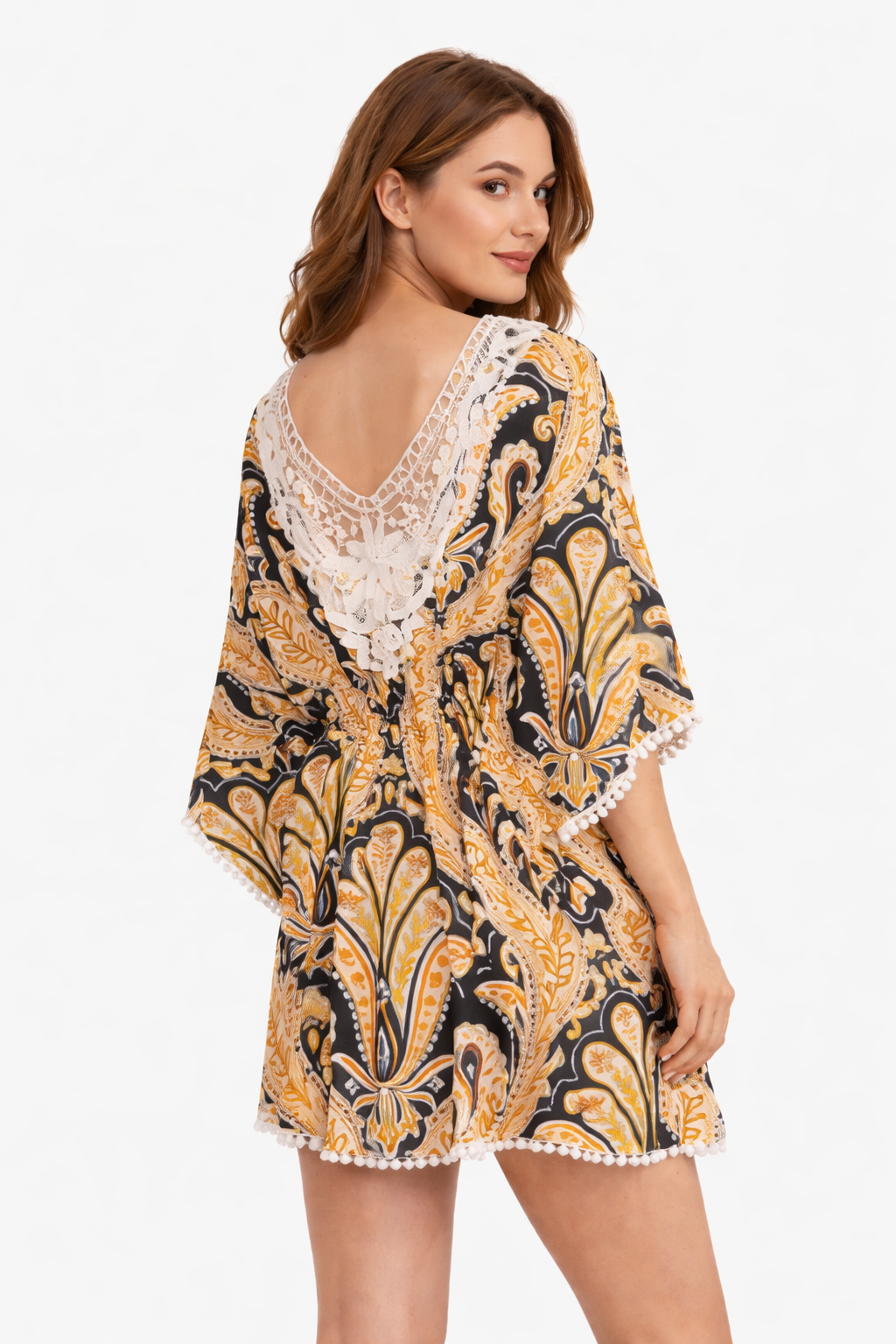 Mixed Pattern Cover-Up Dress W/ Crocheted Detailing