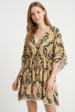 Mixed Pattern Cover-Up Dress W/ Crocheted Detailing