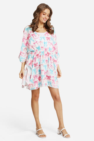 Mixed Ribbons  Pattern Cover-Up Dress W/ Crocheted Detailingress W/ Crocheted Detailing