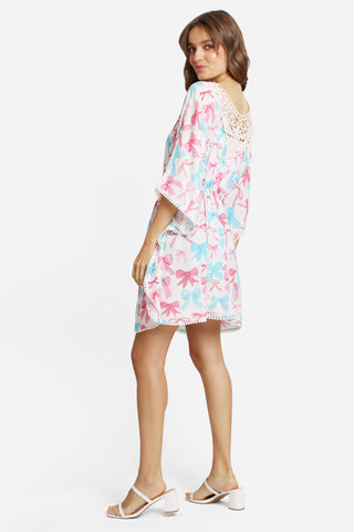 Mixed Ribbons  Pattern Cover-Up Dress W/ Crocheted Detailingress W/ Crocheted Detailing