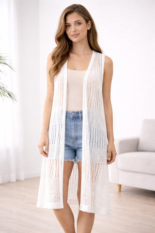 Solid Color Long Crocheted Cover-Up