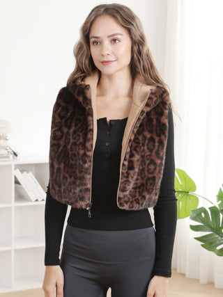 Leopard Pattern Faux Fur Vest