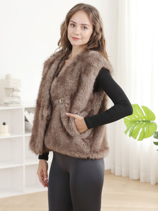 Solid Color Faux Fur Vest