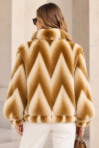 Chevron Pattern Faux Fur Jacket